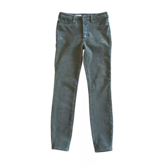 PILCRO Anthropologie Corduroy Olive Green Button Fly High Rise Skinny Pants 28T - Picture 1 of 12